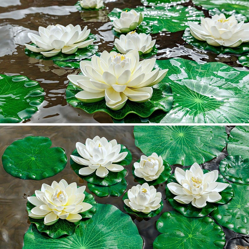 FFNIU Lily Pad for Ponds, 9 PCS Artificial Lotus, Realistic Water Floating Foam Lotuses Fake Lily Pad for Home Garden Patio Pond - Image 4